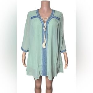 Entro Mint Dress with Navy Embroidery
